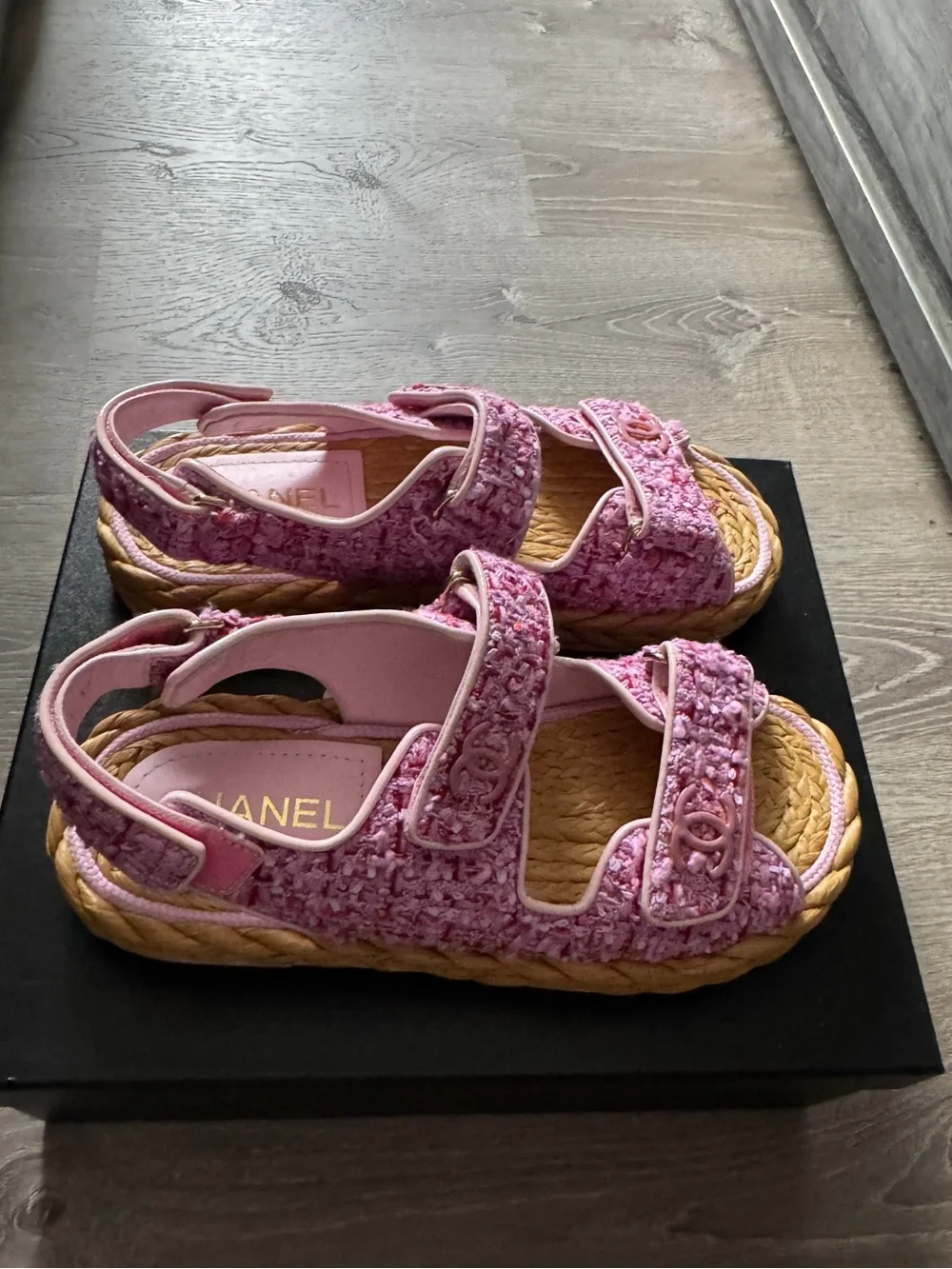 CHANEL Pink Tweed Espadrille Sandals for women